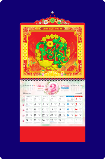 Kích thước lịch treo tường 13 tờ