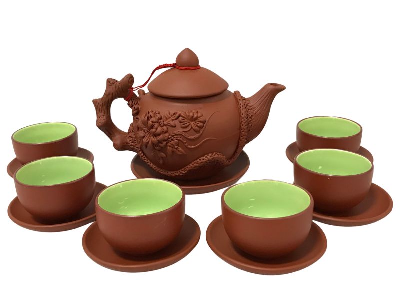 Ấm Chén Đất Nung 11 Ấm trà Bát Tràng họa tiết sen