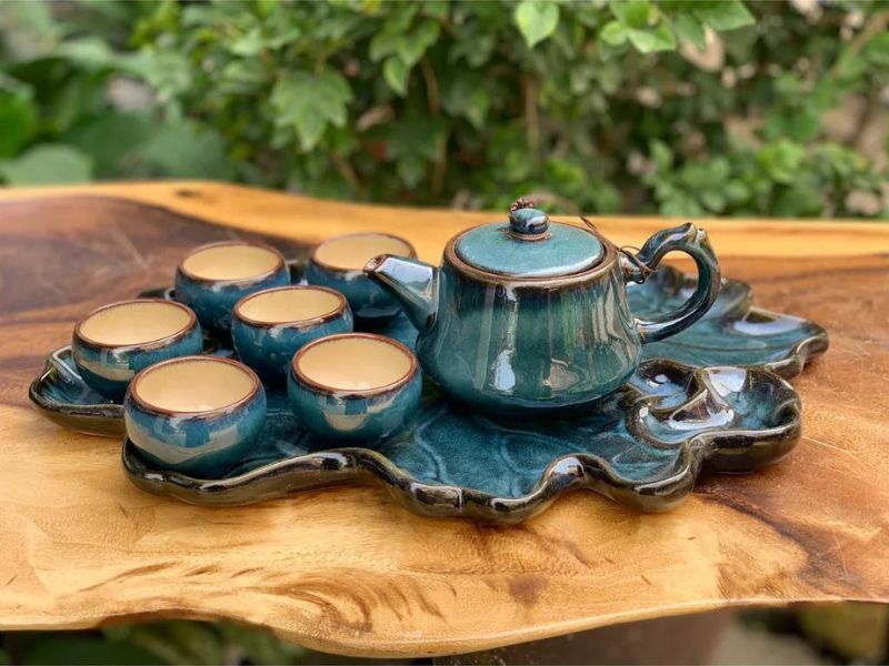 Ấm Chén Đất Nung 20 Bộ ấm chén trà đất nung phối màu độc đáo