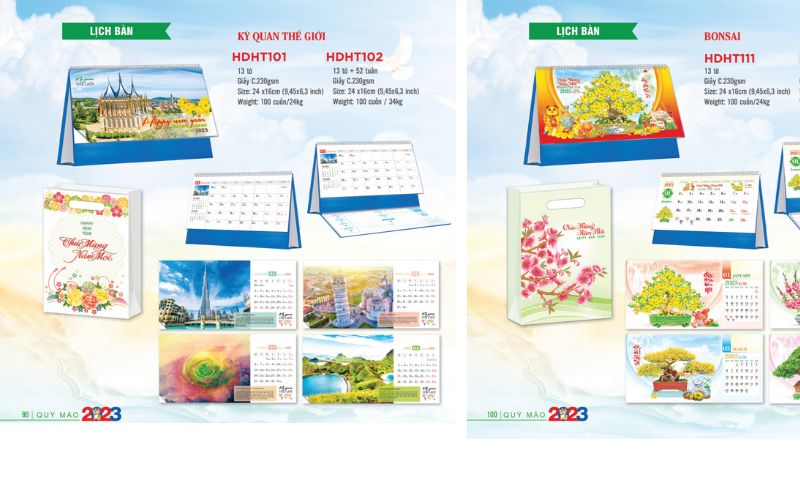 In Lịch Để Bàn 13 Lịch để bàn có nhiều kích thước