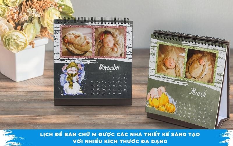 In lịch để bàn 2023 8 Lịch để bàn chữ M được các nhà thiết kế sáng tạo với nhiều kích thước đa dạng.