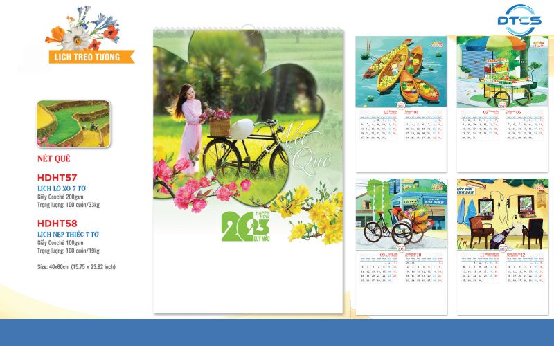 Lịch treo tường với 3 kích thước tiêu chuẩn