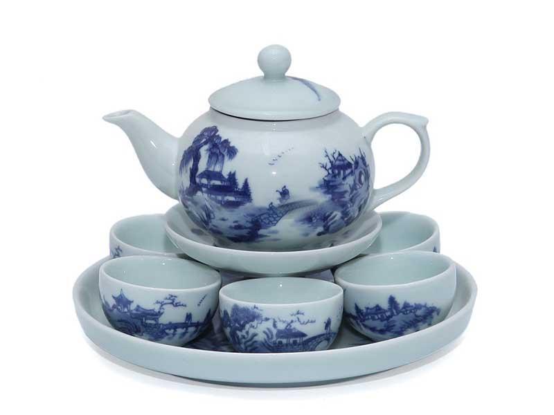 Ấm Chén Lam Cổ 11 Ấm chén men lam dáng vại