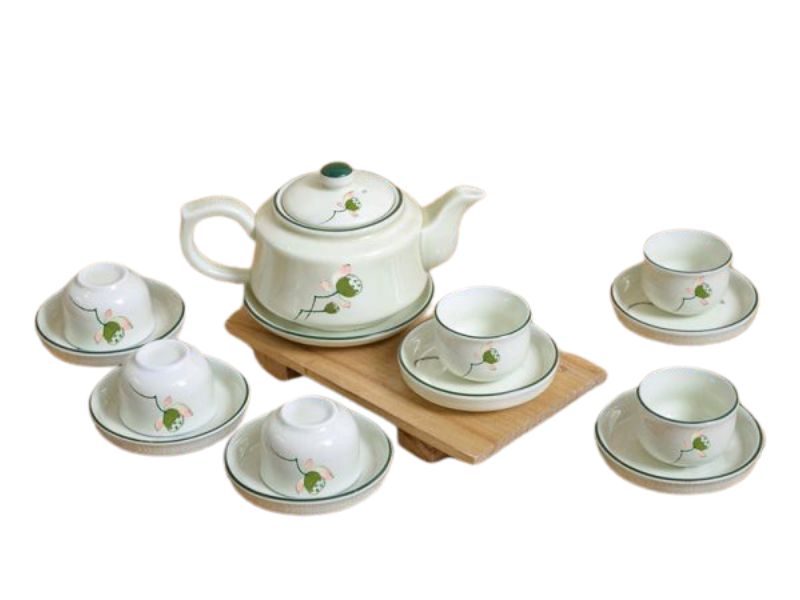 Ấm Tích Pha Trà Xanh Bát Tràng 11 Mẫu ấm tích pha chè xanh men kem hoạ tiết vẽ tay